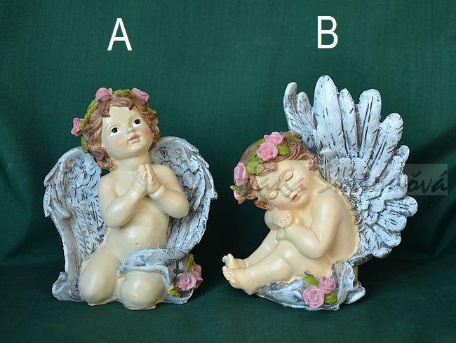 Anděl s šedými křídly - výška 12 a 13cm