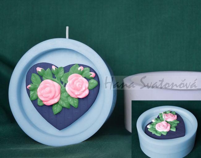 Srdce, 2 růže s poupaty, Disk s otvorem - průměr 10cm