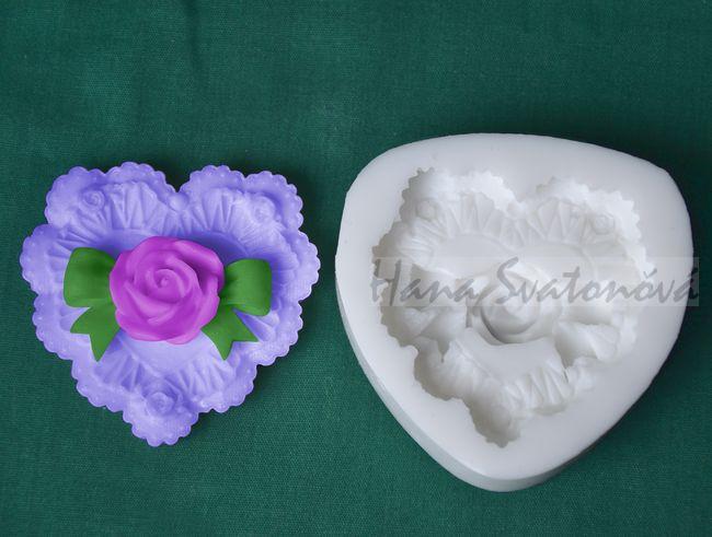 Relierf Srdce růže s mašlí - vel. 6x5,5cm
