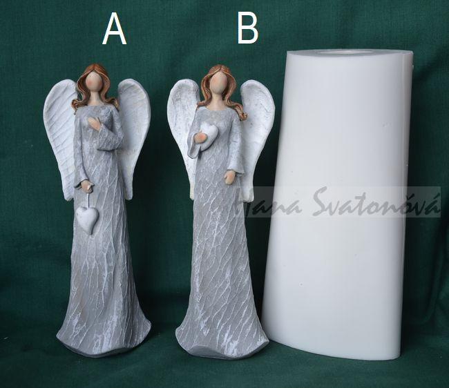 Anděl šedý se srdcem na šňůrce - výška 18cm