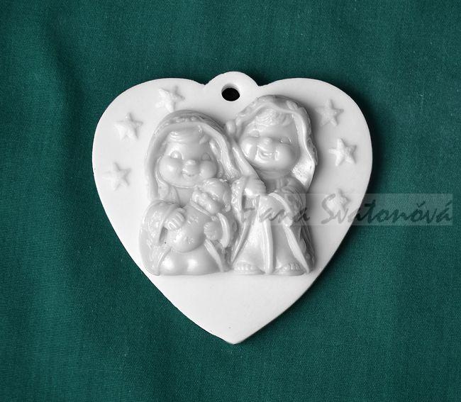 Relief srdce závěs, Svatá rodina - 8,5x8,5cm